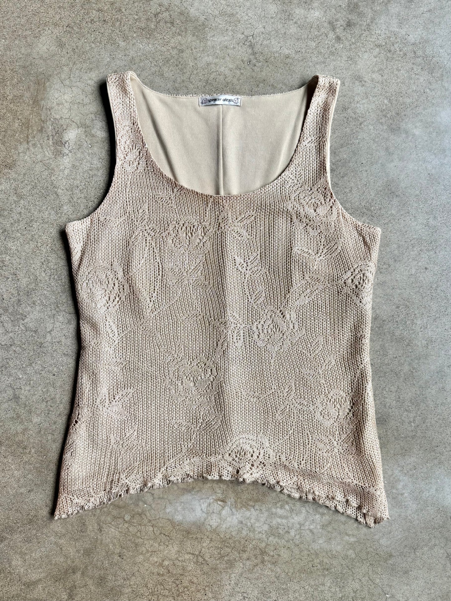 Vintage 1990s Spencer Alexis Gold Metallic Crochet Two-Piece Skirt Set | Small