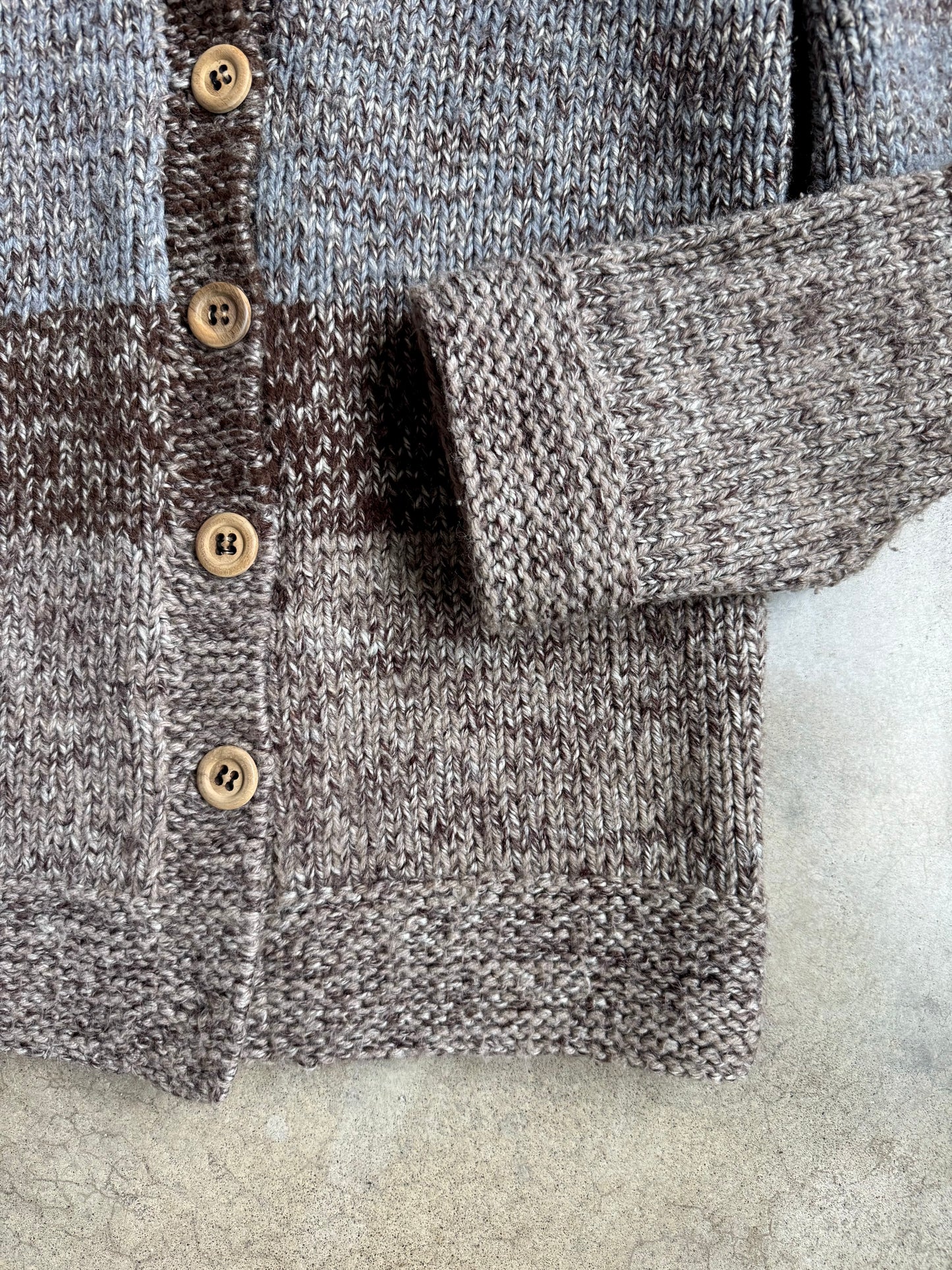 Vintage 1980s Handmade Brown Striped Knit Cardigan | Medium