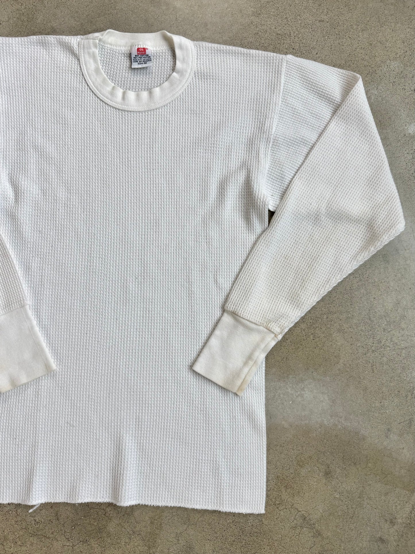 Vintage 1980s Hanes White Waffle Knit Thermal | Small