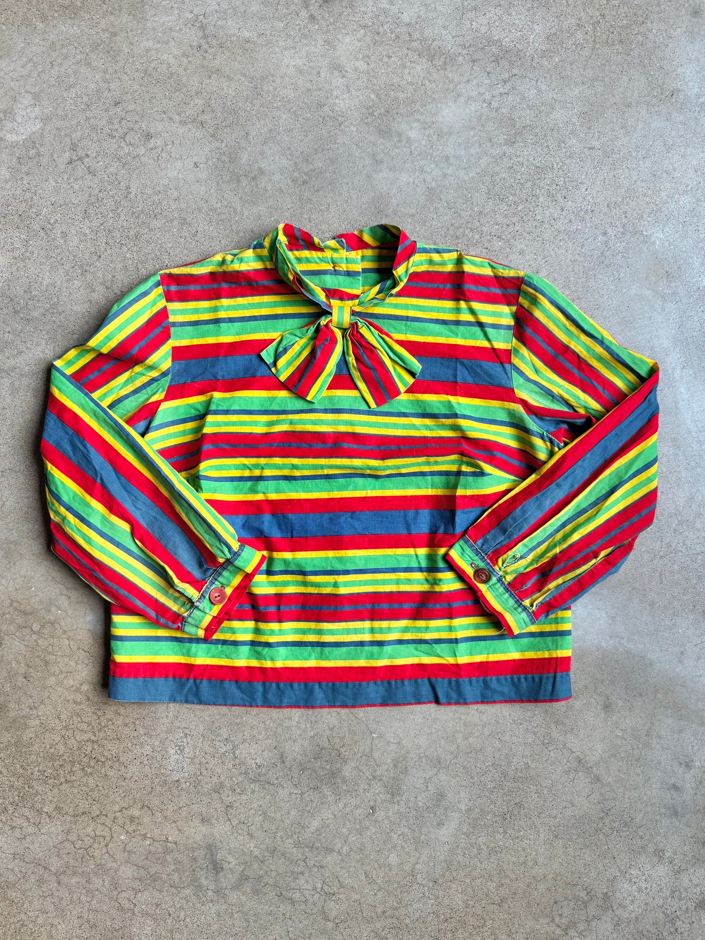 Vintage 1930s/40s Multi-Color Striped Bow Blouse | S/M