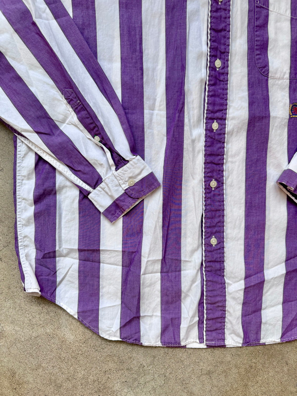 Vintage 1990s Tommy Hilfiger Purple Striped Button Down Shirt | Large
