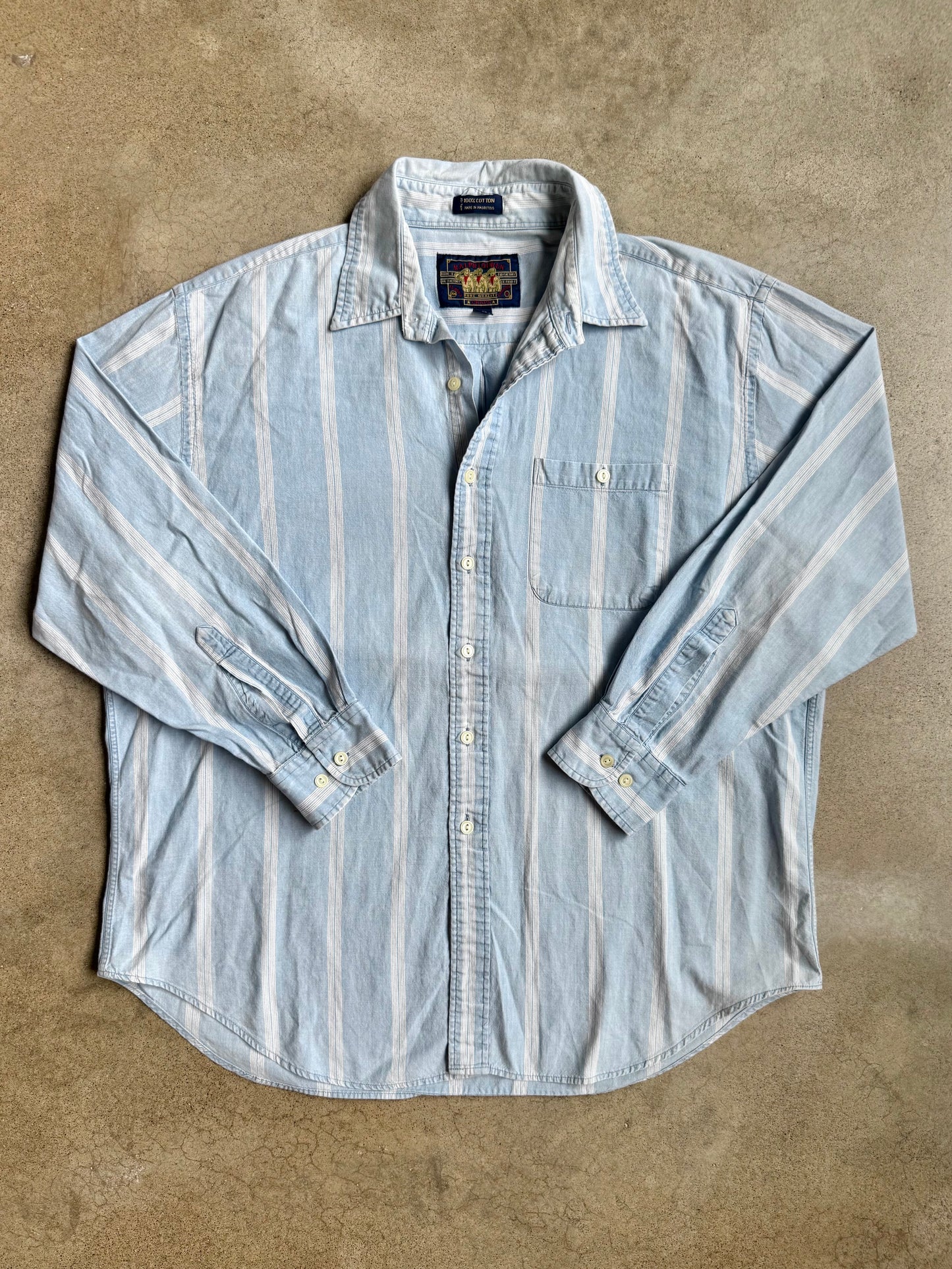 Vintage 1990s Chaps Ralph Lauren Blue Striped Cotton Shirt | XL