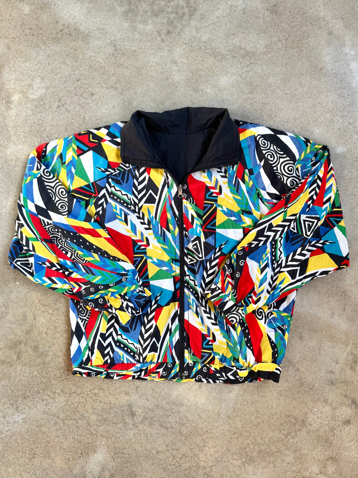 Vintage 1990s Head Reversible Geometric Zip-up Windbreaker Jacket | Large