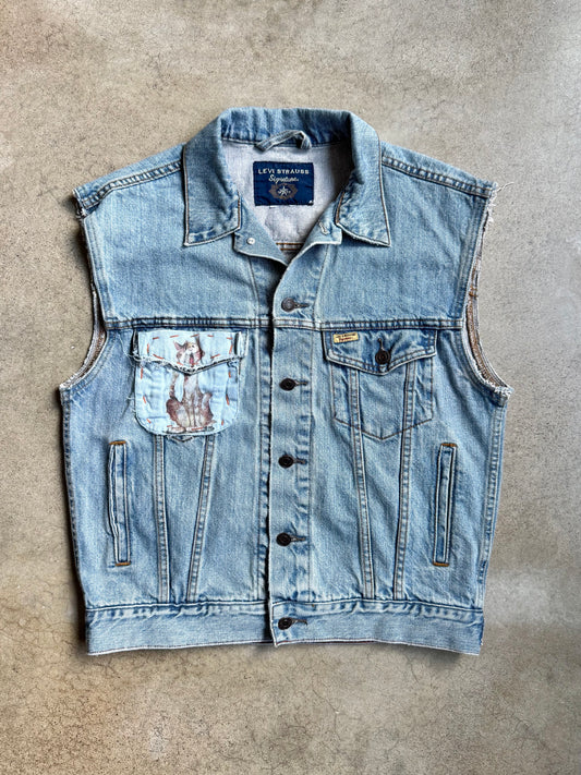 Vintage 2000s Levi’s Cat Patch Denim Cut-Off Vest | Medium