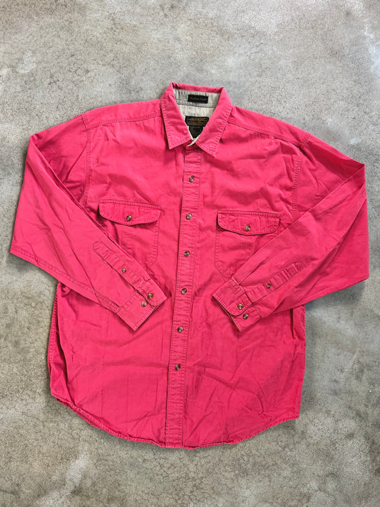 Vintage 1990s Eddie Bauer Rufton Twill Cotton Salmon Utility Shirt | Large