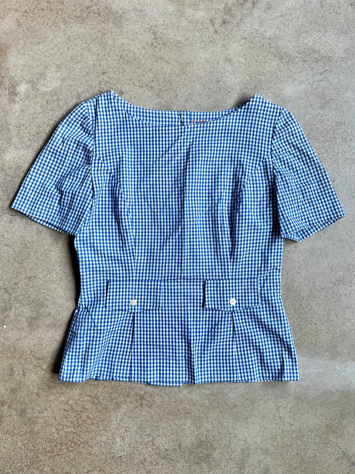 Vintage 1960s Handmade Blue Gingham Two-Piece Skirt Set | XS/S