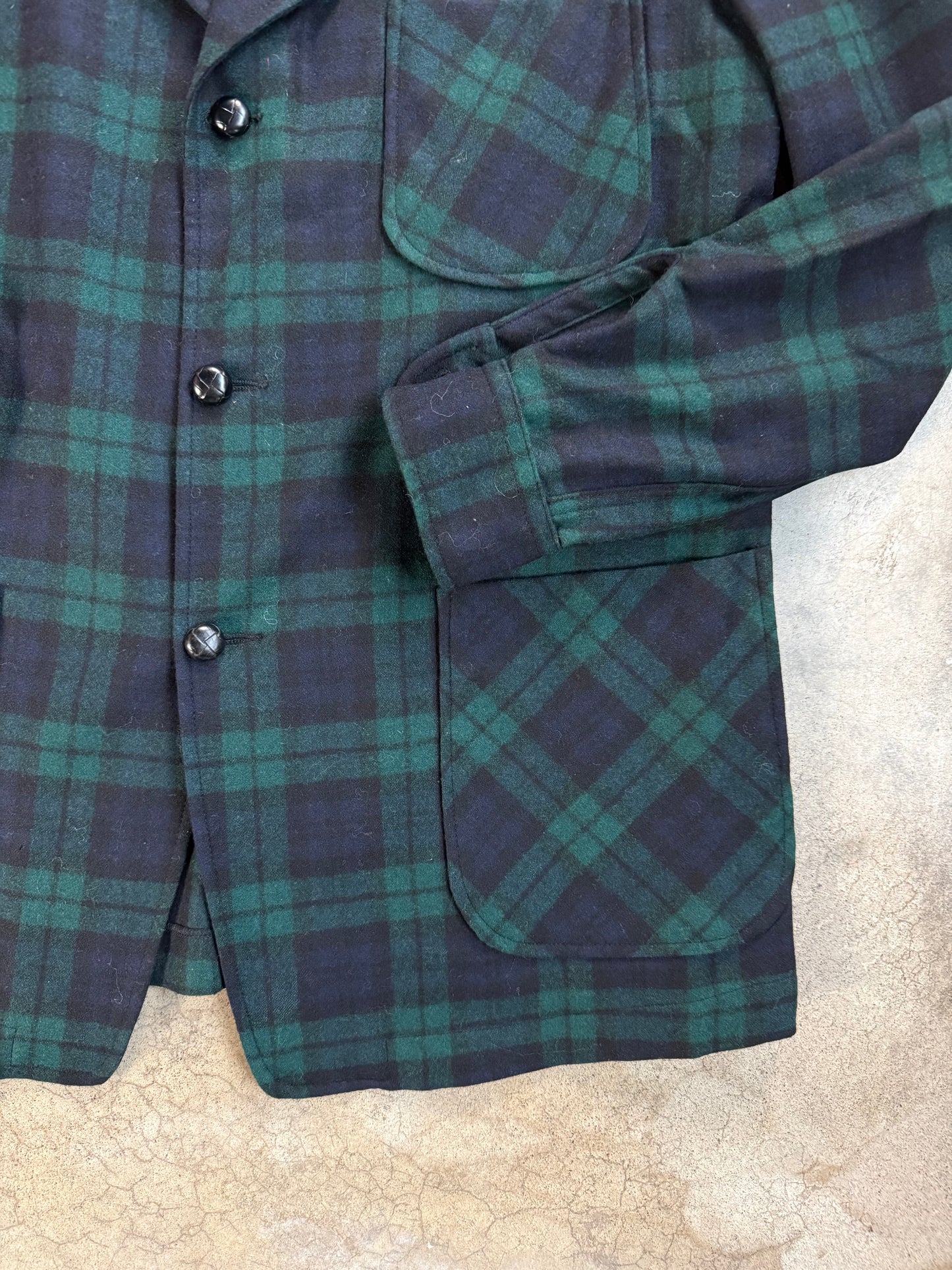 Vintage 1950s/60s Pendleton Green Tartan Plaid 100% Wool Chore Jacket | Medium