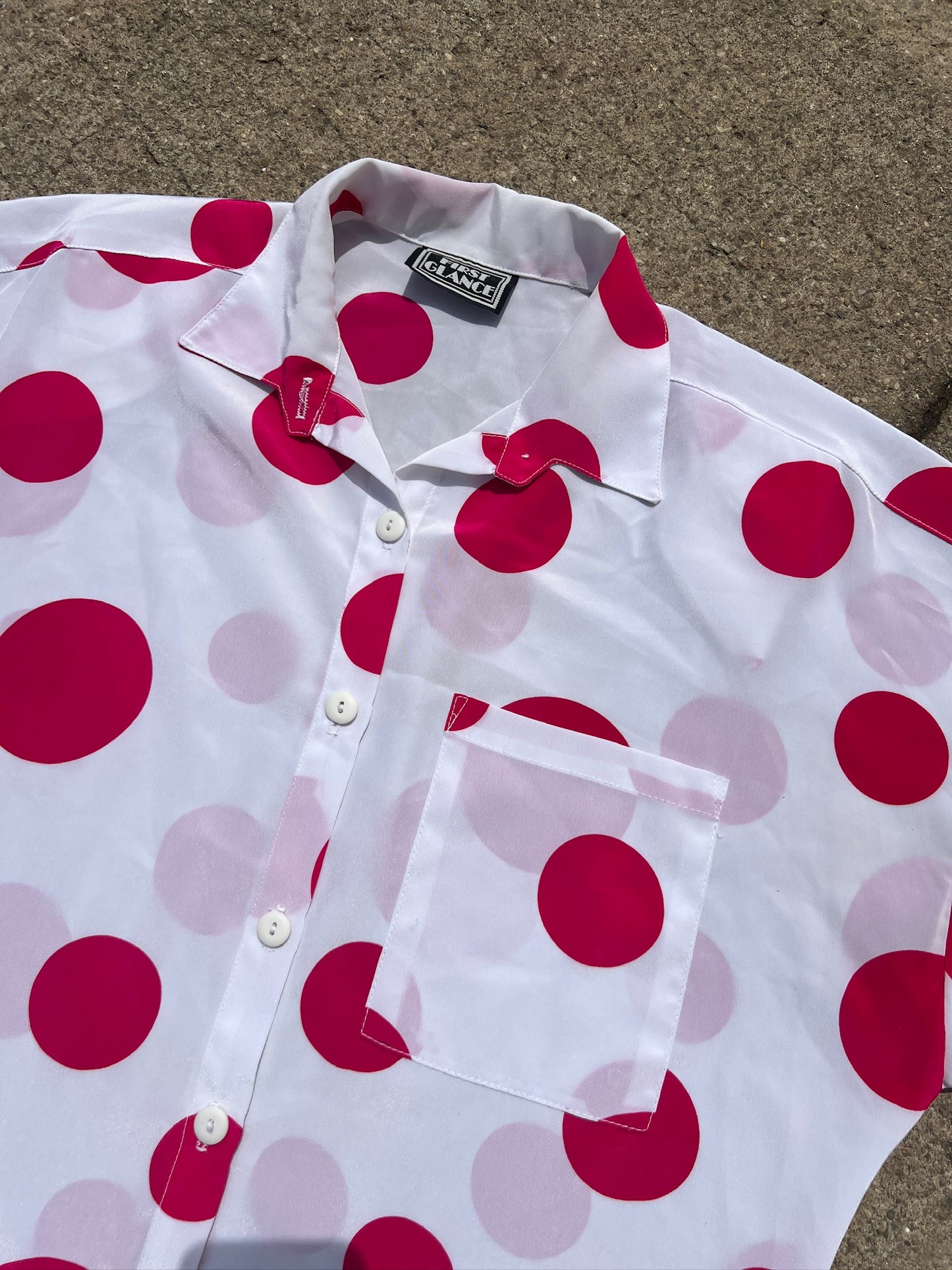 Vintage 1980s Pink Polka Dot Short Sleeve Blouse | M/L