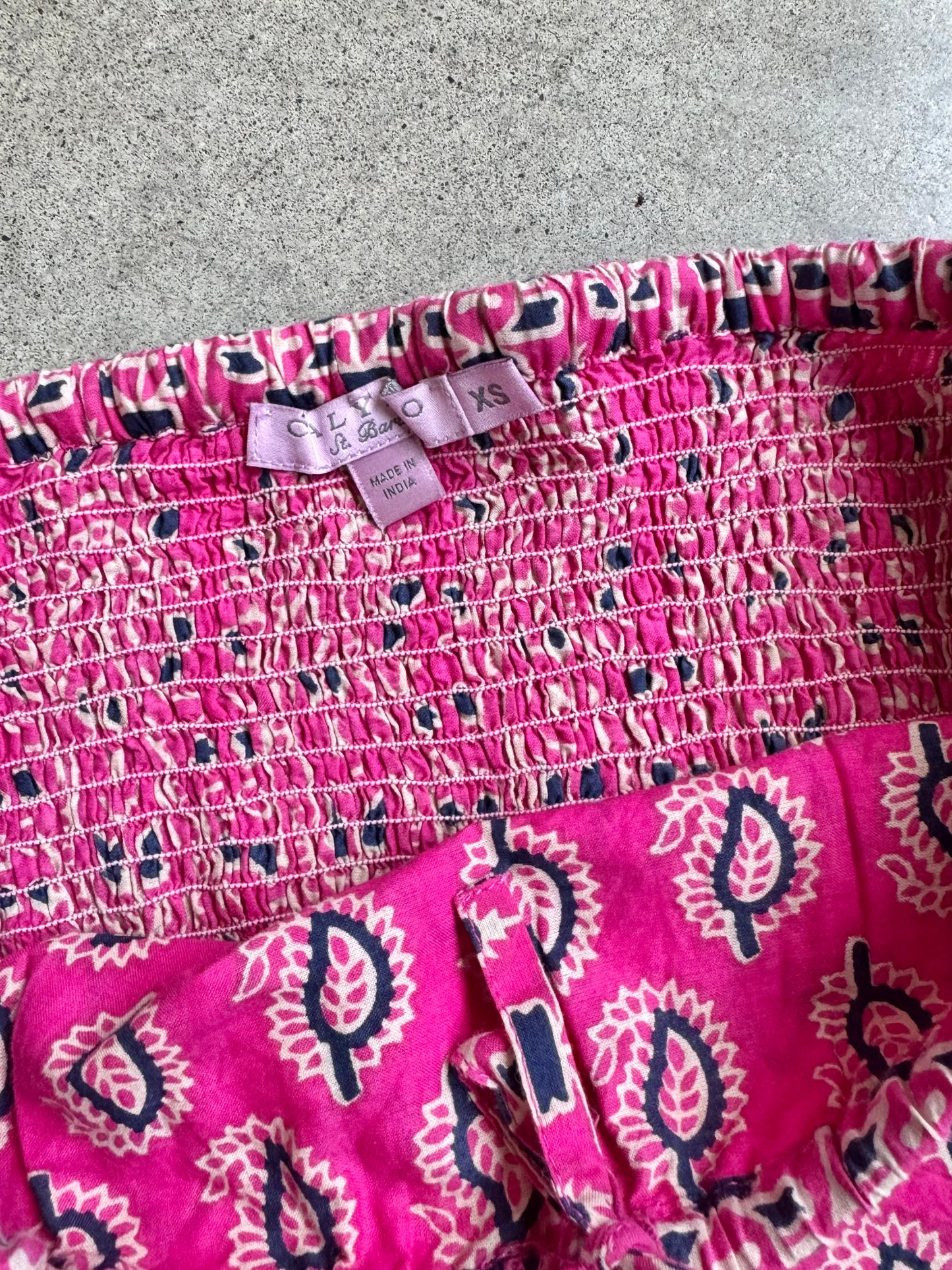 Calypso St. Barth Pink Bohemian Block Print Cotton Strapless Dress | XS