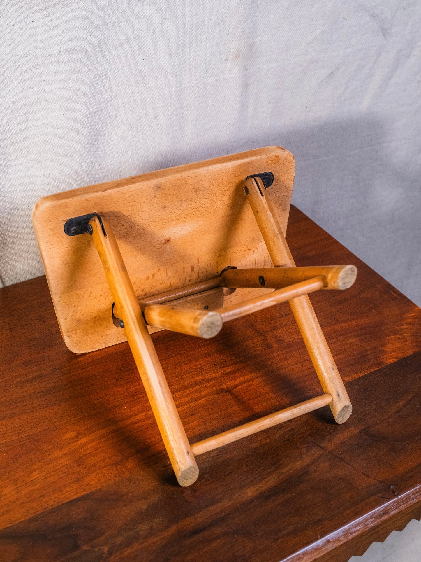 Vintage 1950s Wood Folding Stool