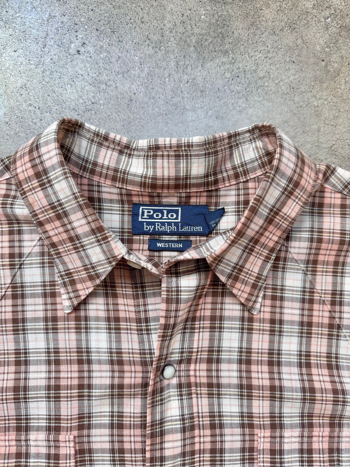 Vintage Polo Ralph Lauren Western Brown Plaid Pearl Snap Shirt | XL
