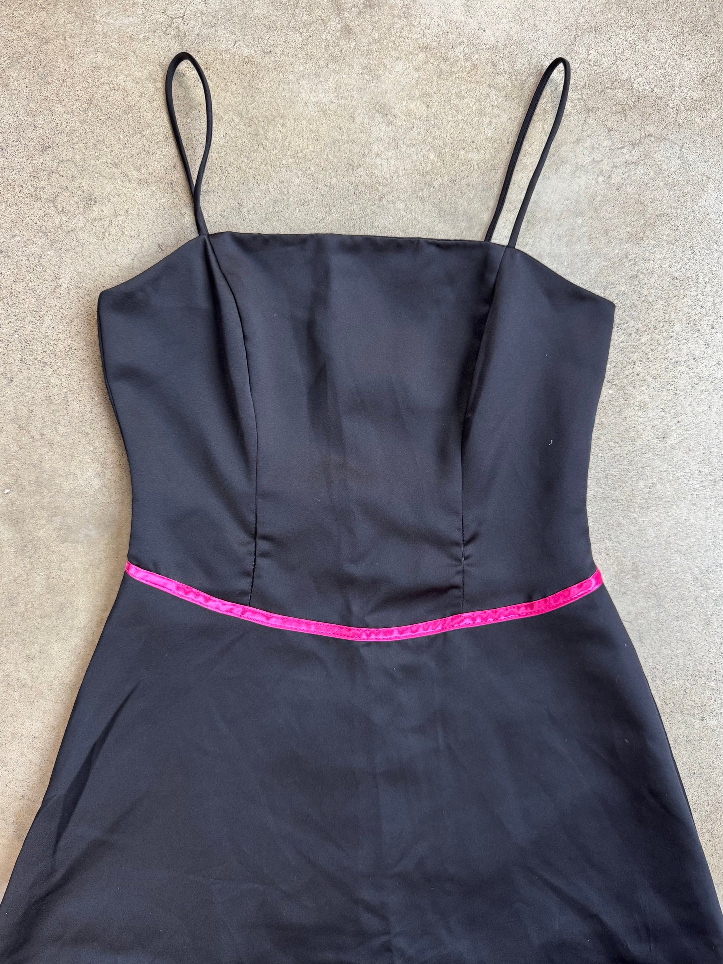 Vintage 1990s City Triangles Black & Pink Satin Asymmetric Party Dress | XS