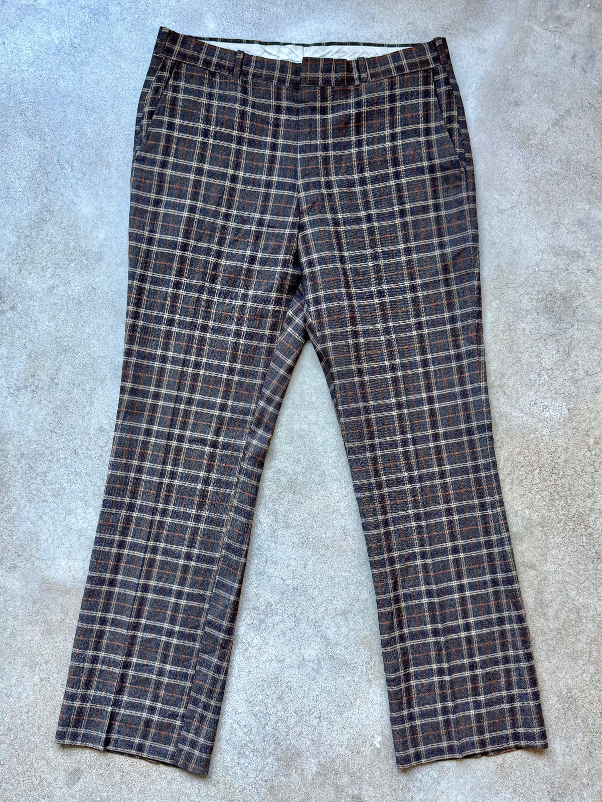 Vintage 1960s The Village Store Brown Plaid Wool-Blend Trousers | Waist 36”