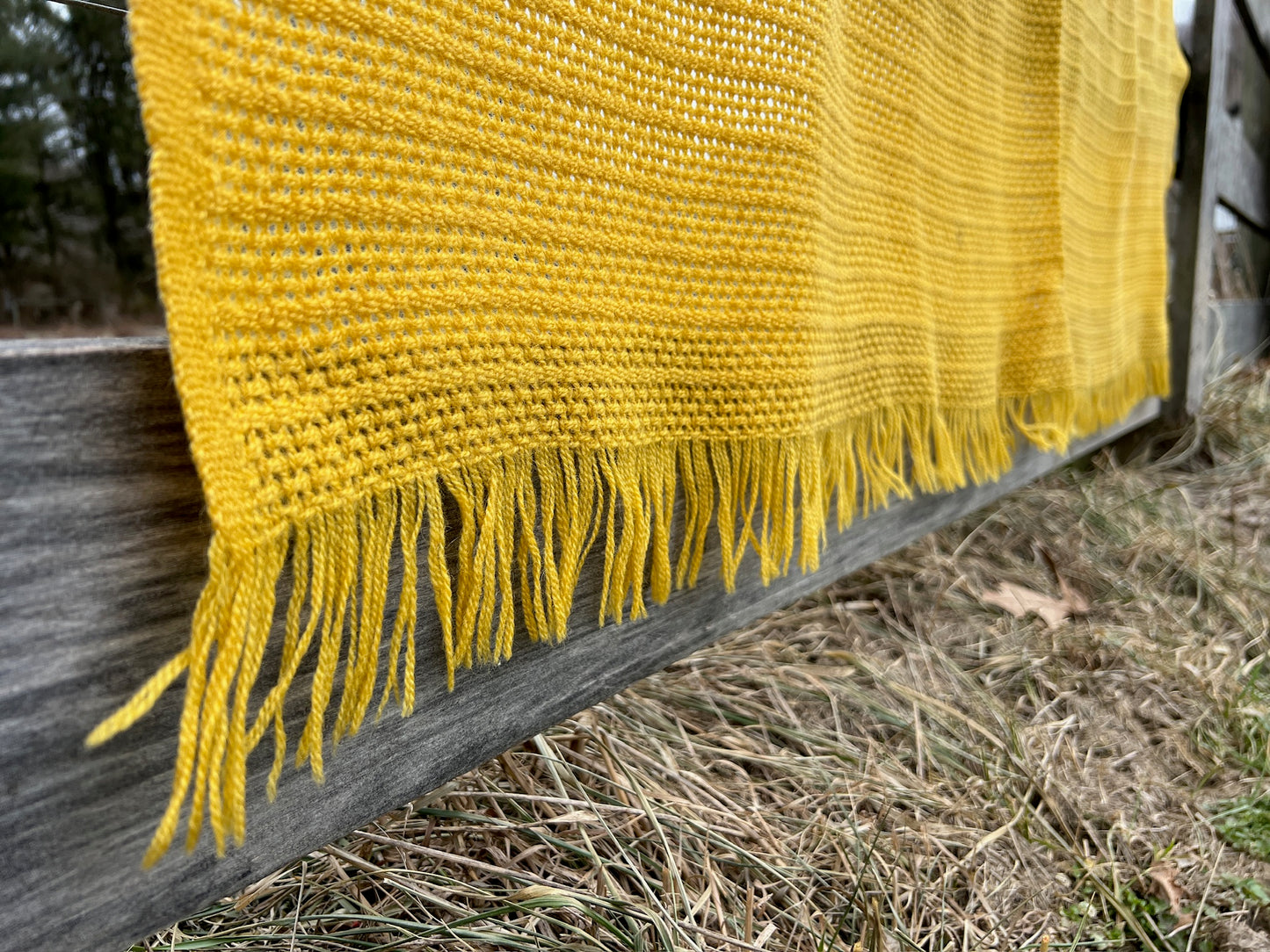 Vintage 1950s Faribo Mustard Yellow Loomed Blanket