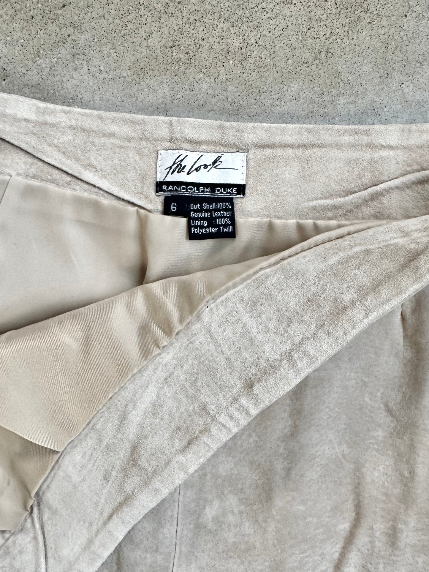 Vintage 1990s Randolph Duke Floral Embroidered Suede Leather Skirt | Waist 27”