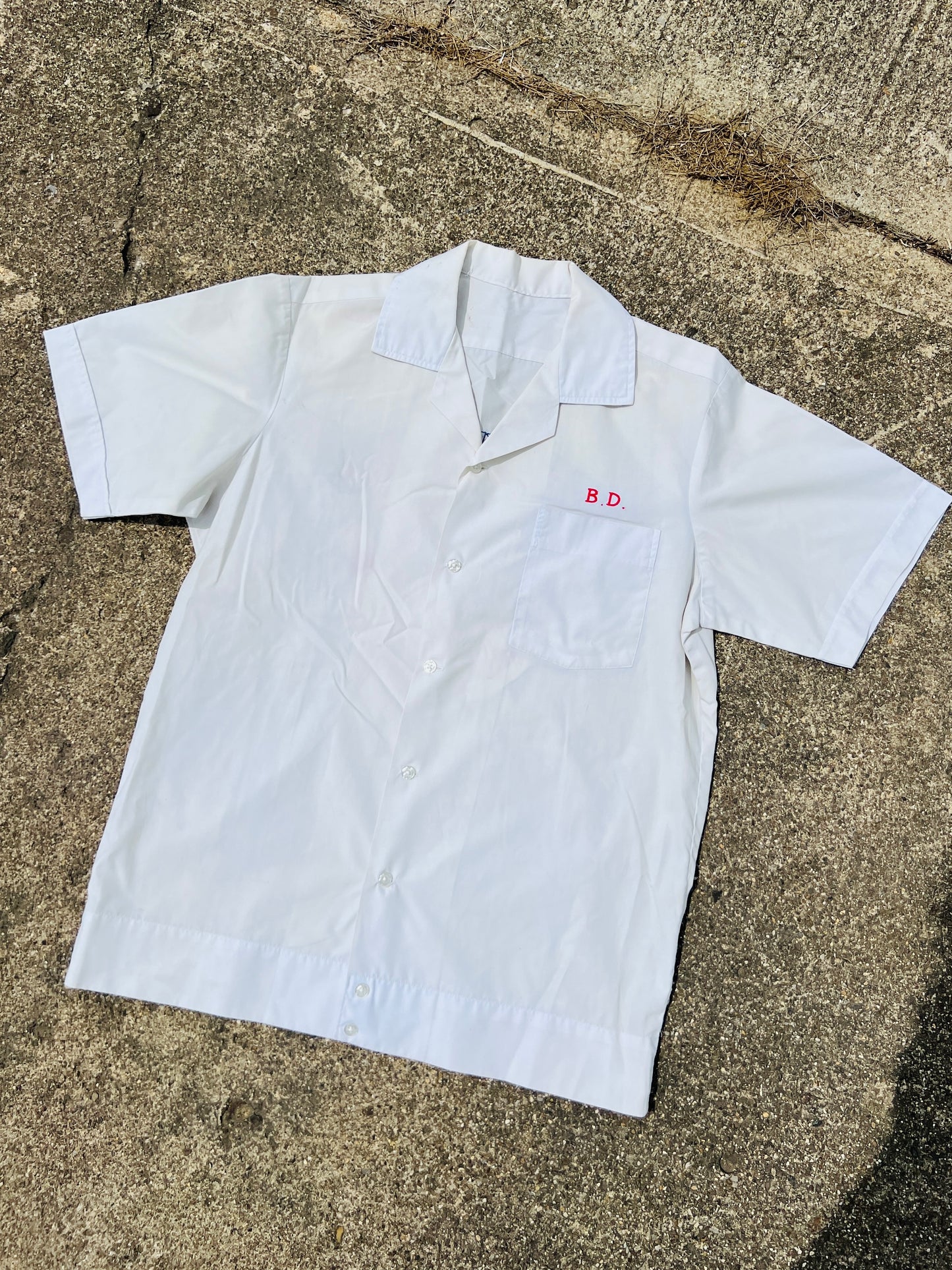 Vintage 1960s B.D. White Embroidered Bowling Shirt