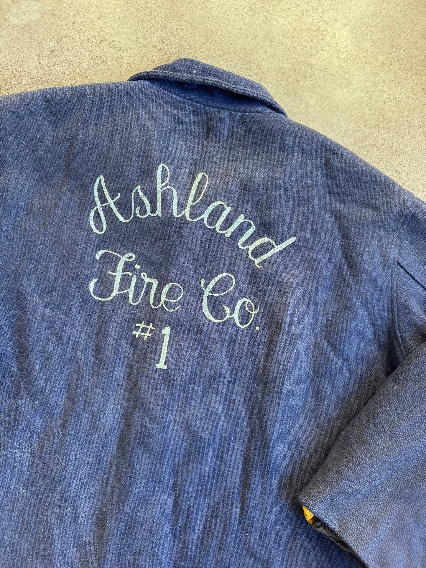 Vintage 1950s Blue Wool Ashland Fire Co. "David" Chainstitch Jacket | 4XL