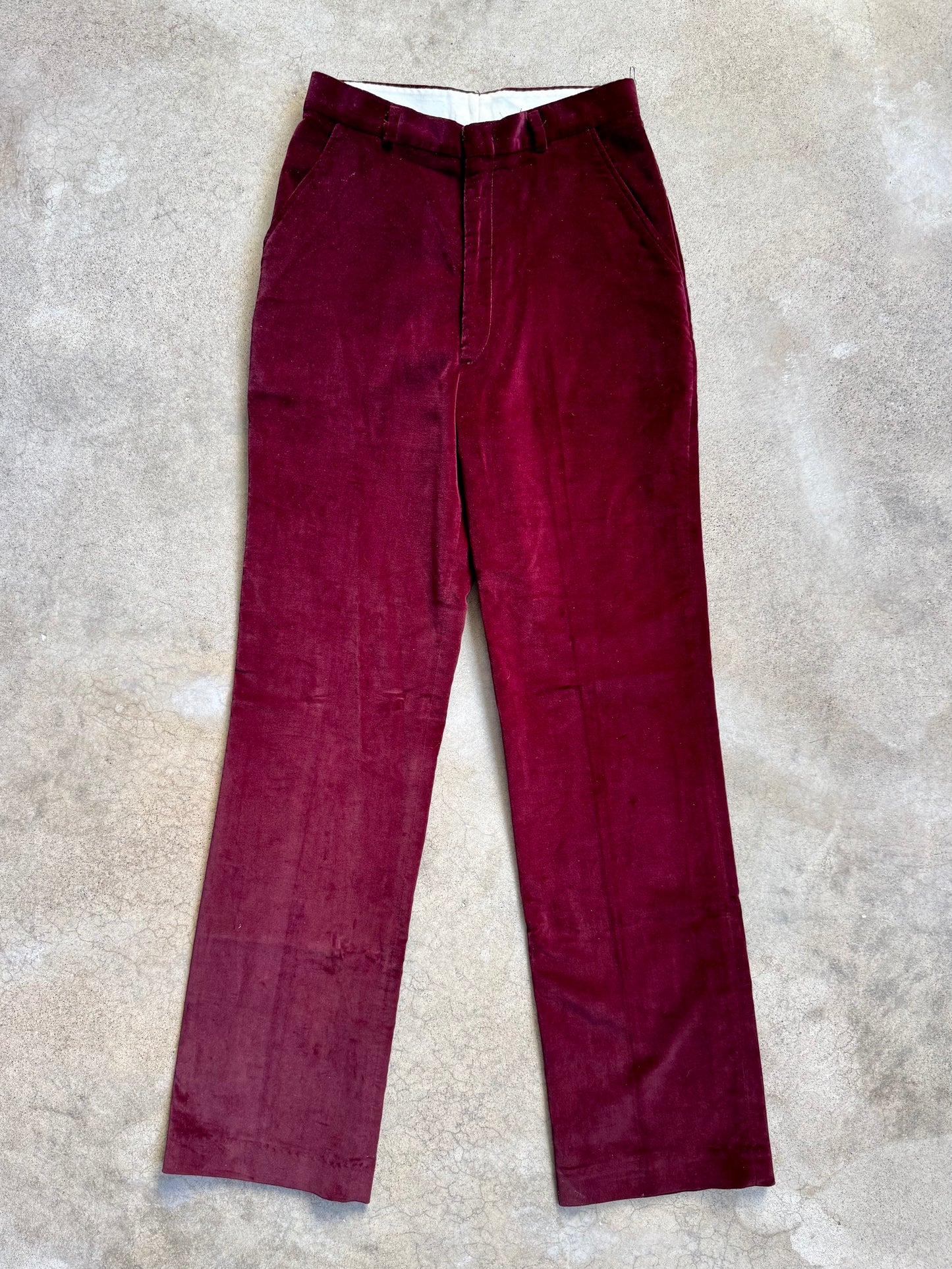 Vintage 1970s Sachel Burgundy Velvet High-Waist Trousers | Waist 28”