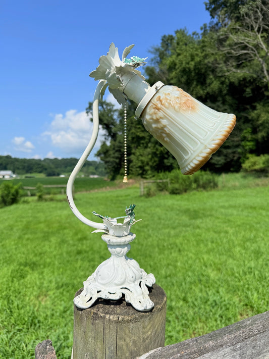 Vintage 1950s Wrought Iron Toleware Style Desk Lamp