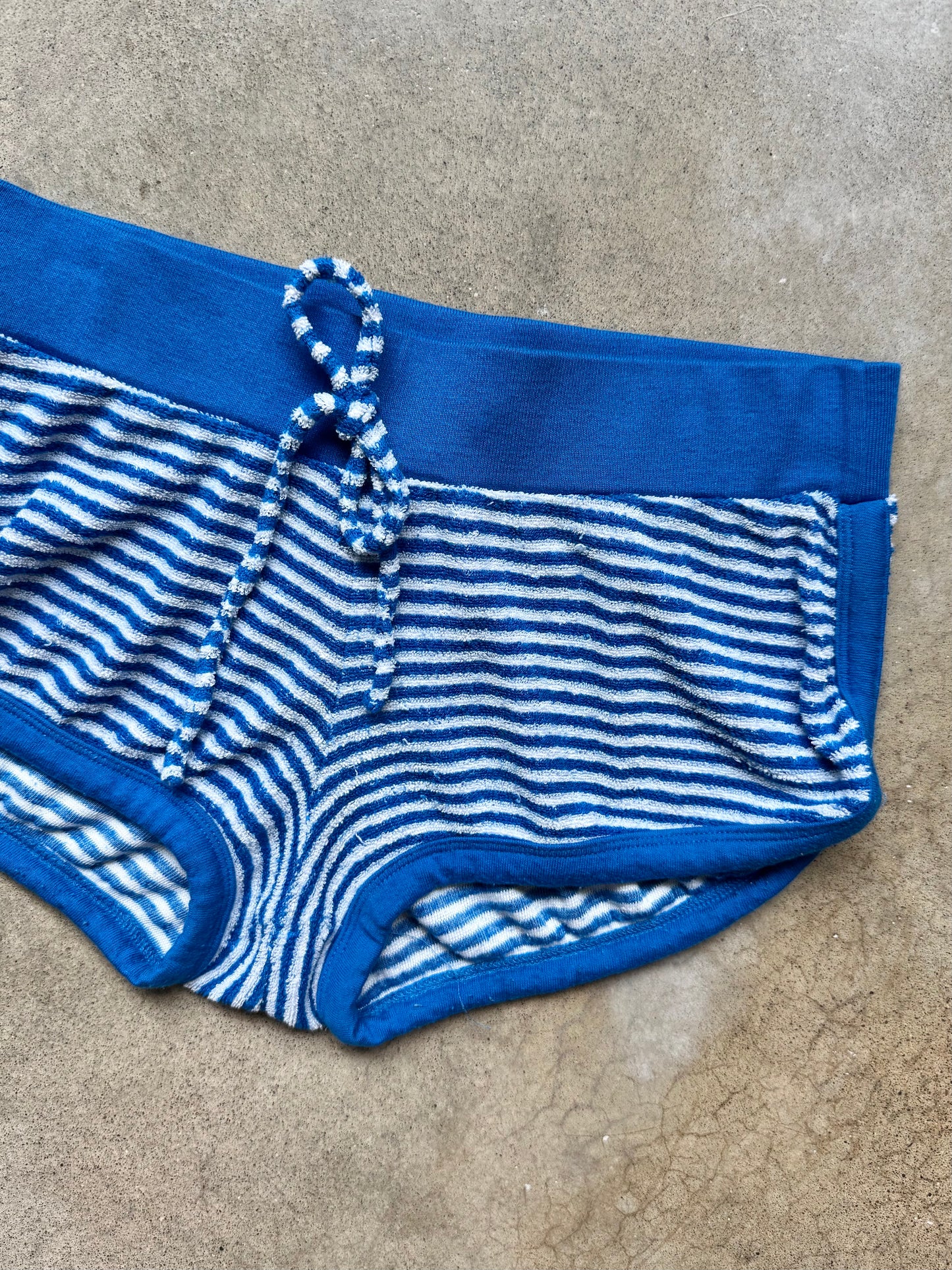 Vintage Vanity Blue & White Striped Terrycloth Micro Shorts | XS