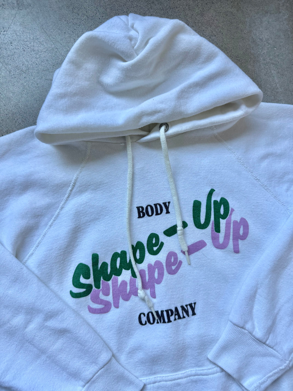 Vintage 1970s/80s Shape-Up Company White Raglan Hooded Sweatshirt | Medium