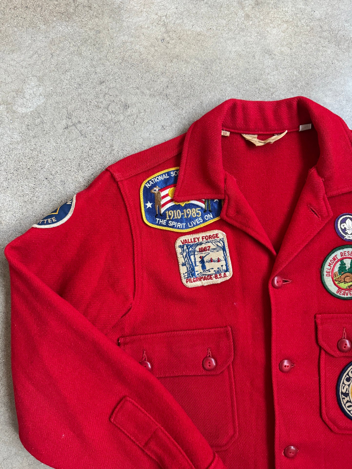 Vintage 1950s Boy Scouts BSA Patched Red Wool Shirt Jacket | 38