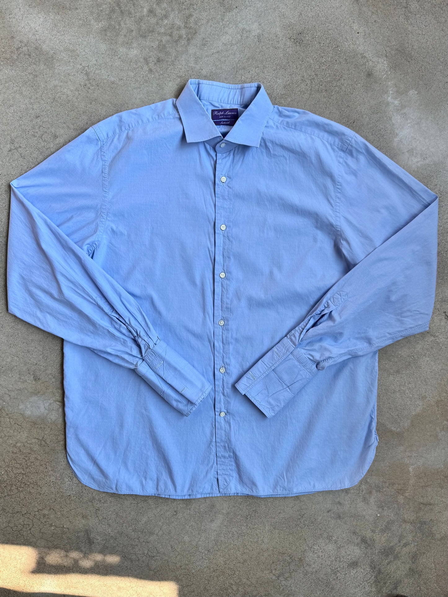 Ralph Lauren Purple Label Italian-Made Sartorial Blue Cotton French Cuff Dress Shirt | XXL