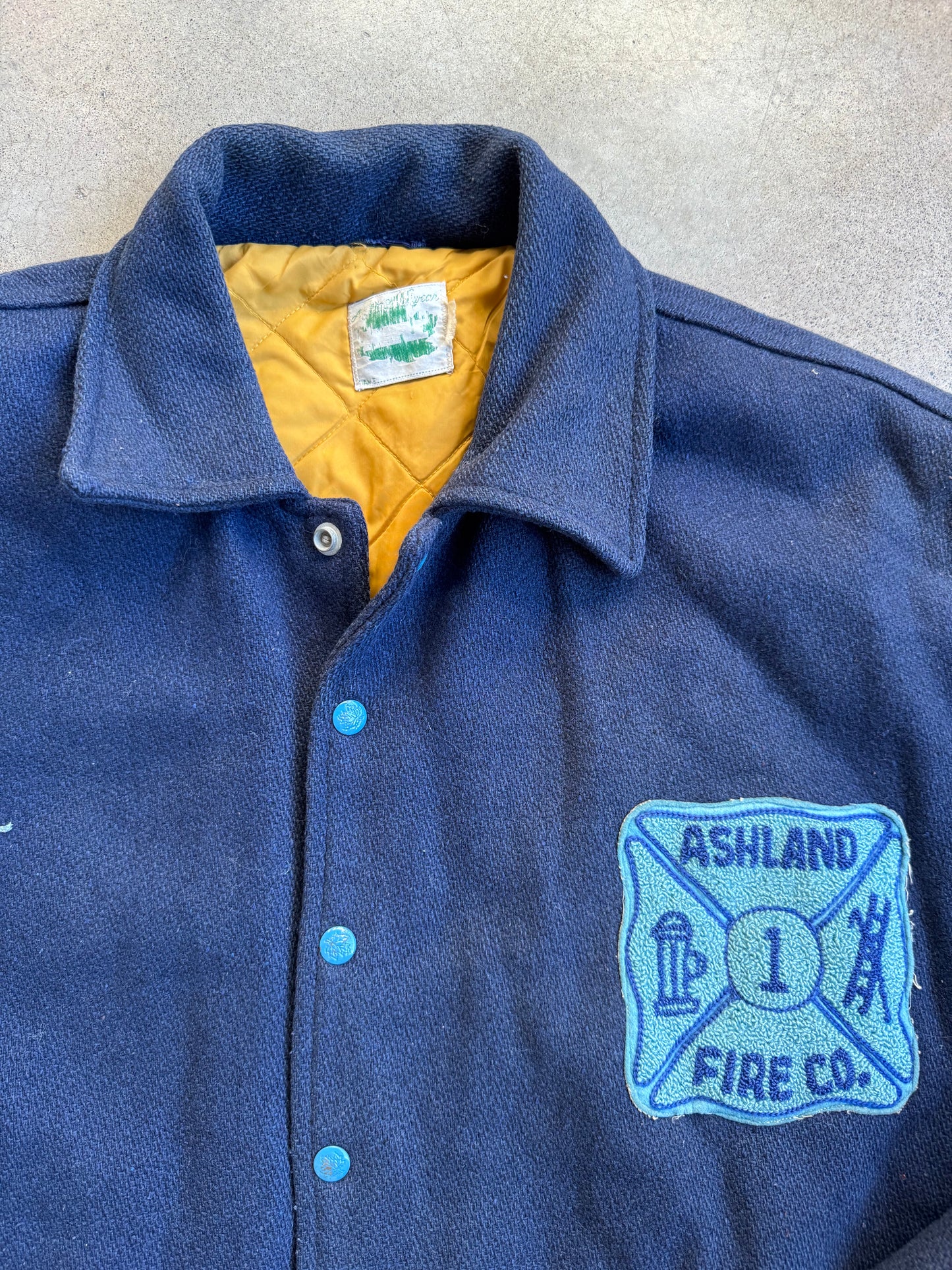 Vintage 1950s Blue Wool Ashland Fire Co. "David" Chainstitch Jacket | 4XL