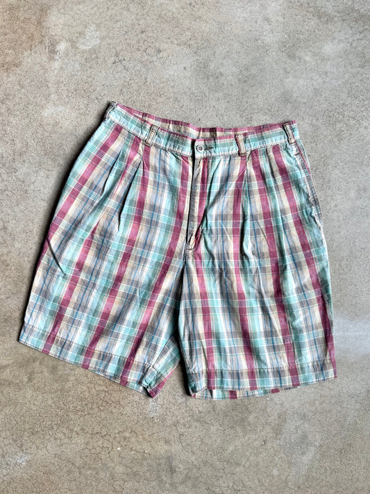 Vintage 1990s Dockers Plaid Pleat Front Cotton Shorts | Waist 32”