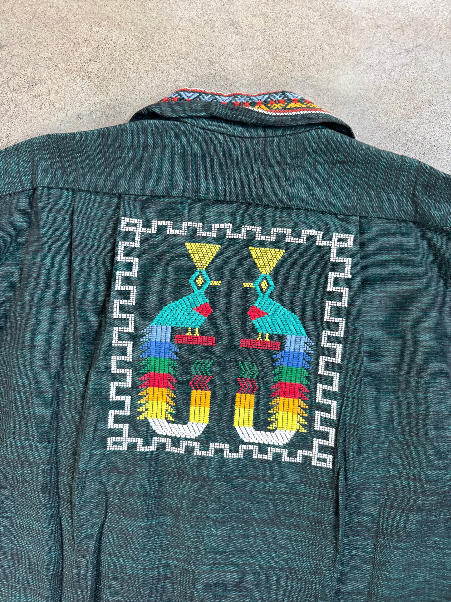 Vintage 1950s Guatemalan Quetzal Bird Hand-Embroidered Cotton Shirt | XXL