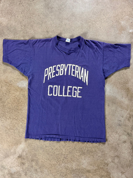 Vintage 1980s Champion Purple Presbyterian College Tee | Large