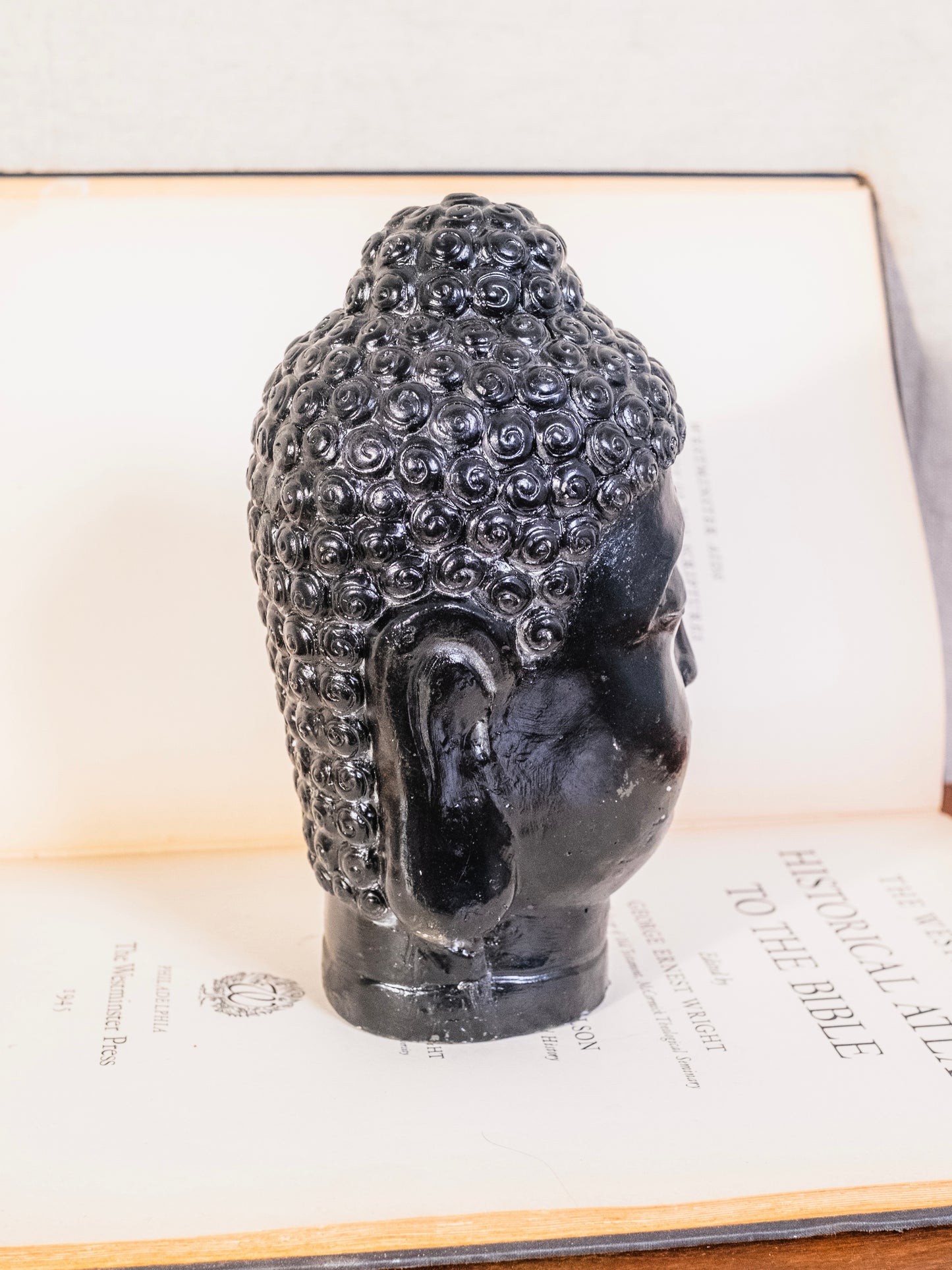 Vintage Black Cement Buddha Statue Bust
