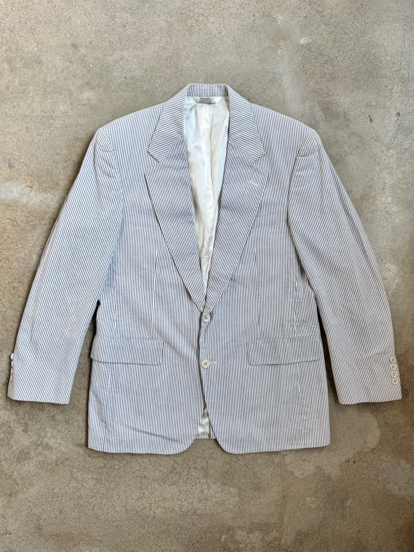 Vintage 1970s/80s Haspel for Parisian Blue Seersucker Suit Jacket | 40