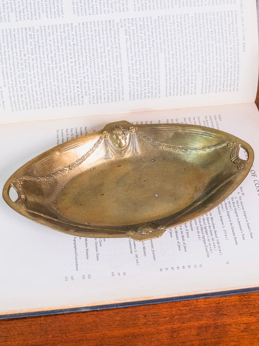 Antique Art Nouveau Solid Brass Dish Tray