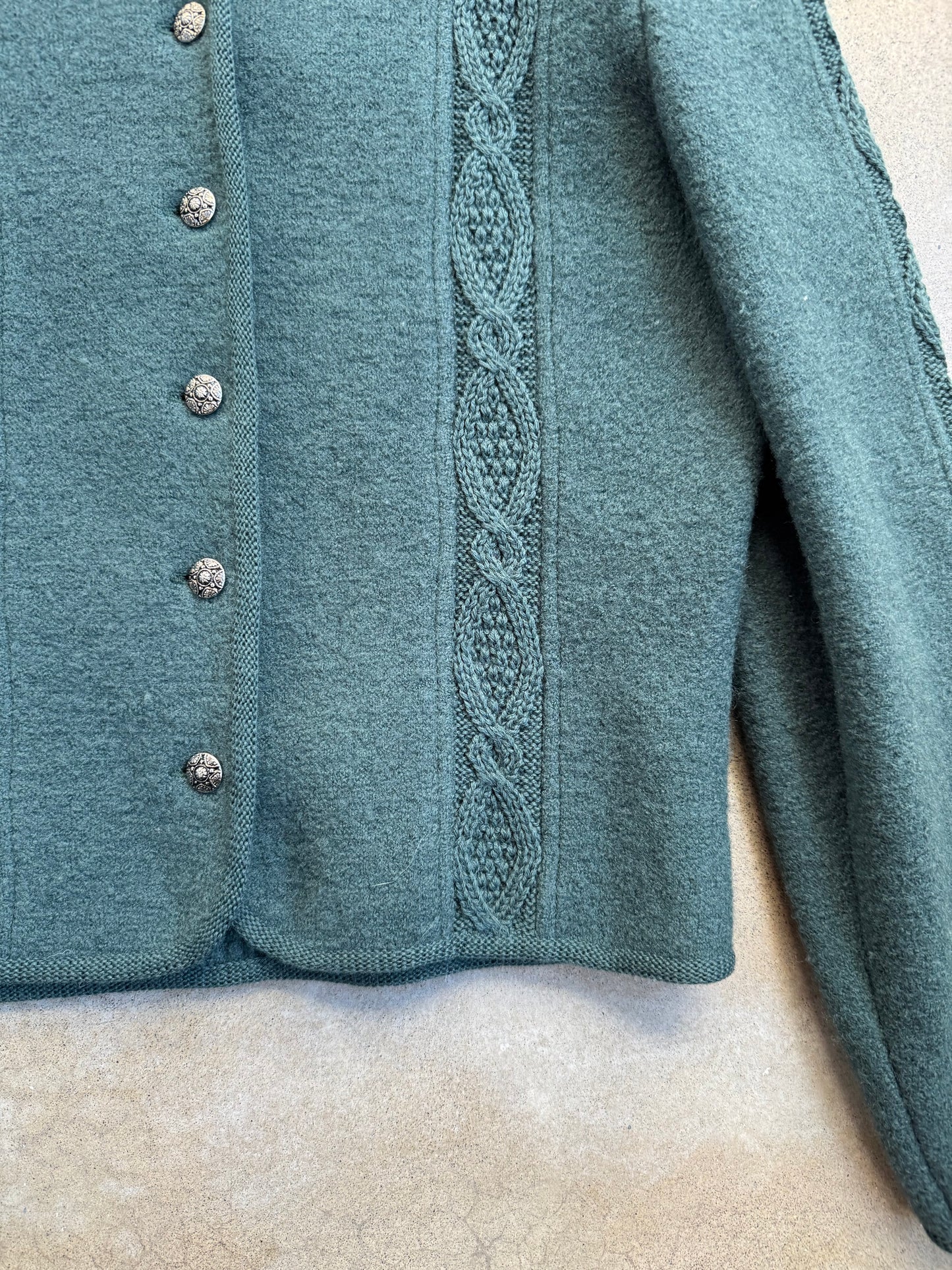 Vintage 1970s Woodstock by Bernard Teal Wool Cardigan | Small