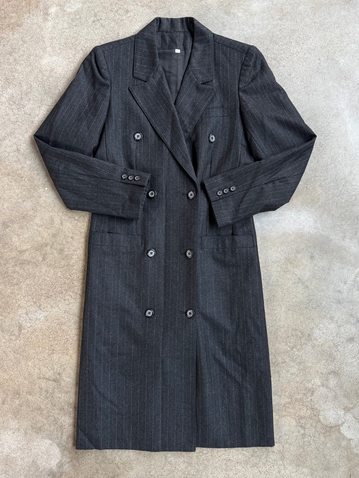 Vintage 1980s Peabody House Grey Pinstripe Wool Double-Breasted Coat | XS/S