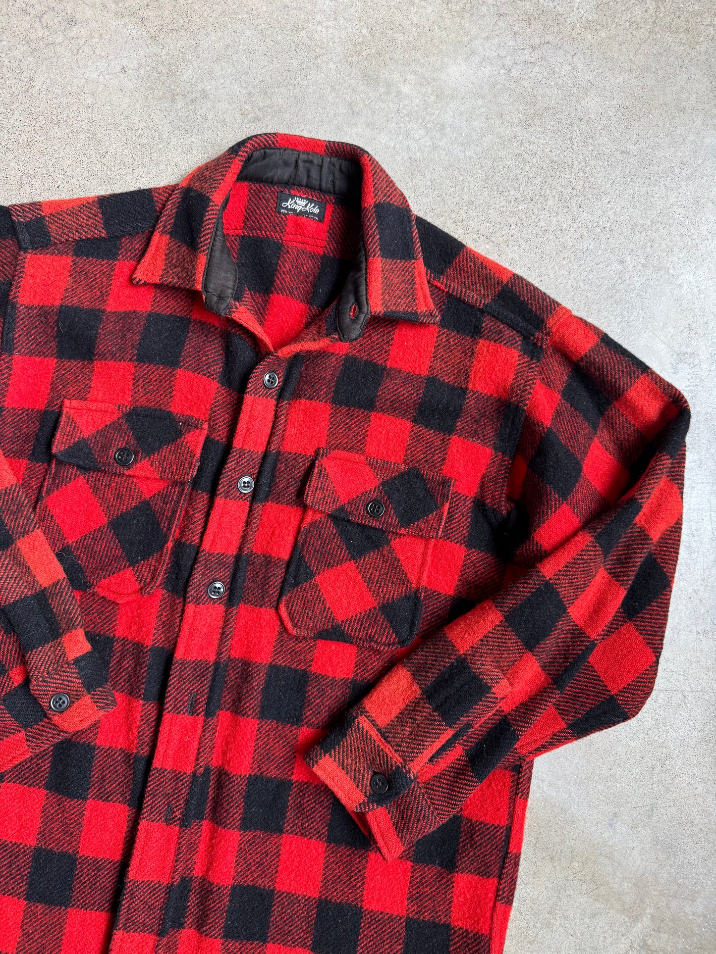 Vintage 1950s King Kole Red & Black Buffalo Plaid Wool Flannel Shirt | M/L