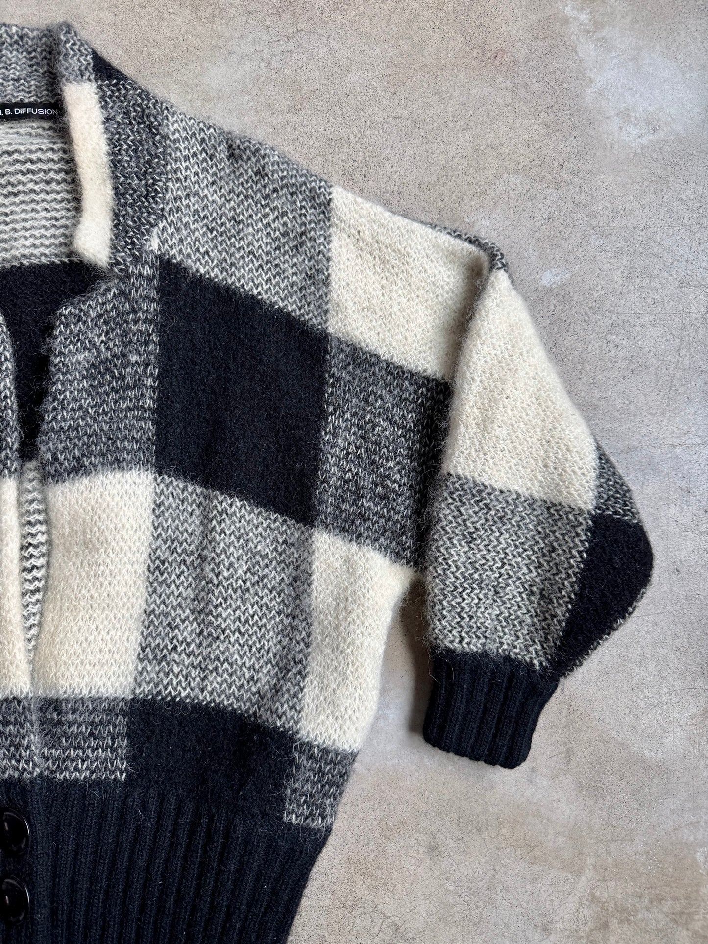 Vintage 1980s I.B. Diffusion Black & White Mohair-Blend Oversized Sweater | Small