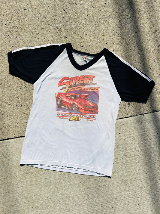 Vintage 1980s Street Machine Nationals V-Neck Tee | Large