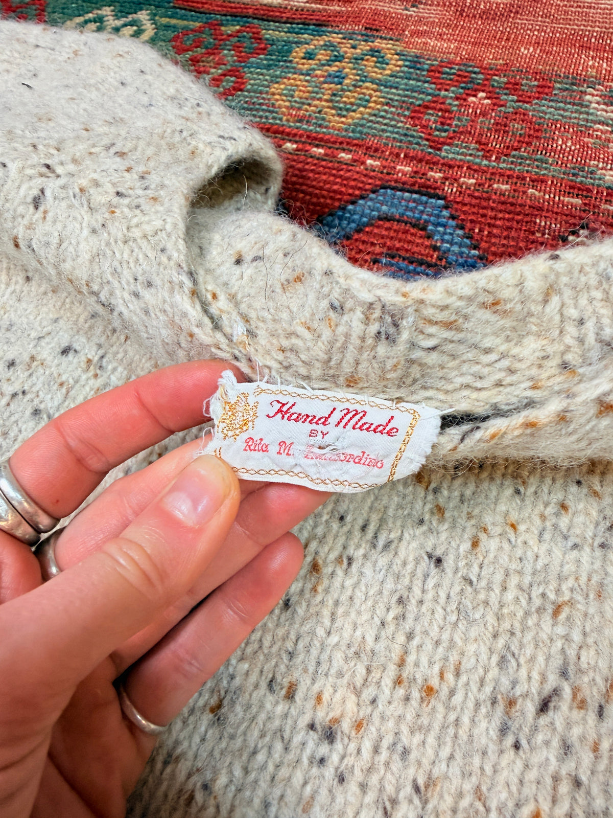 Vintage 1960's Handmade Cream Speckled 100% Wool Sweater