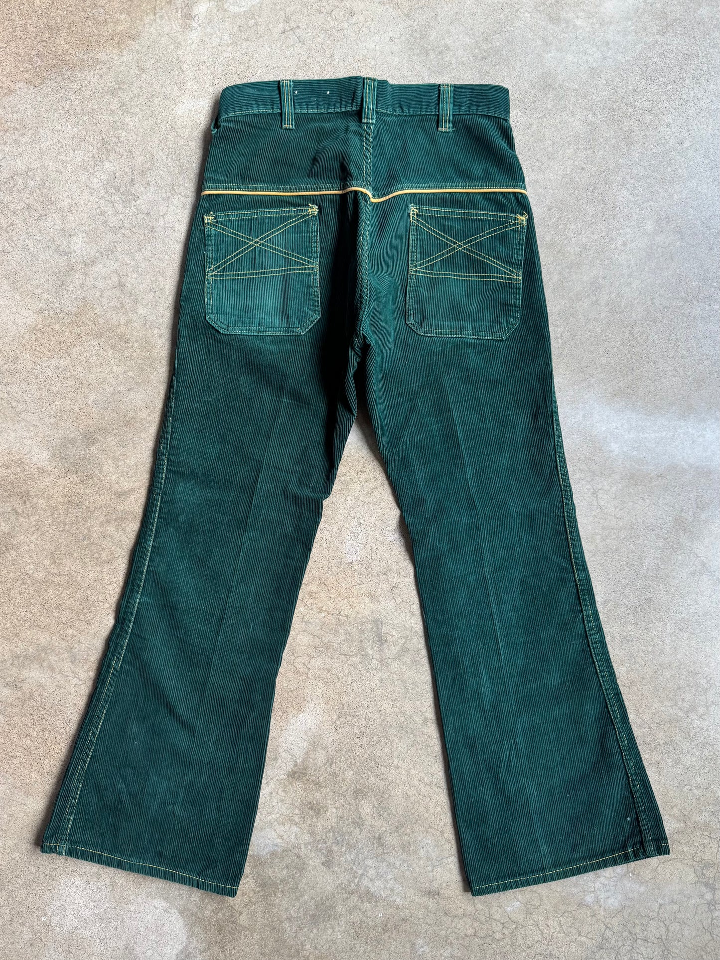 Vintage 1960s Western Green Corduroy Flared Pants | Waist 30”
