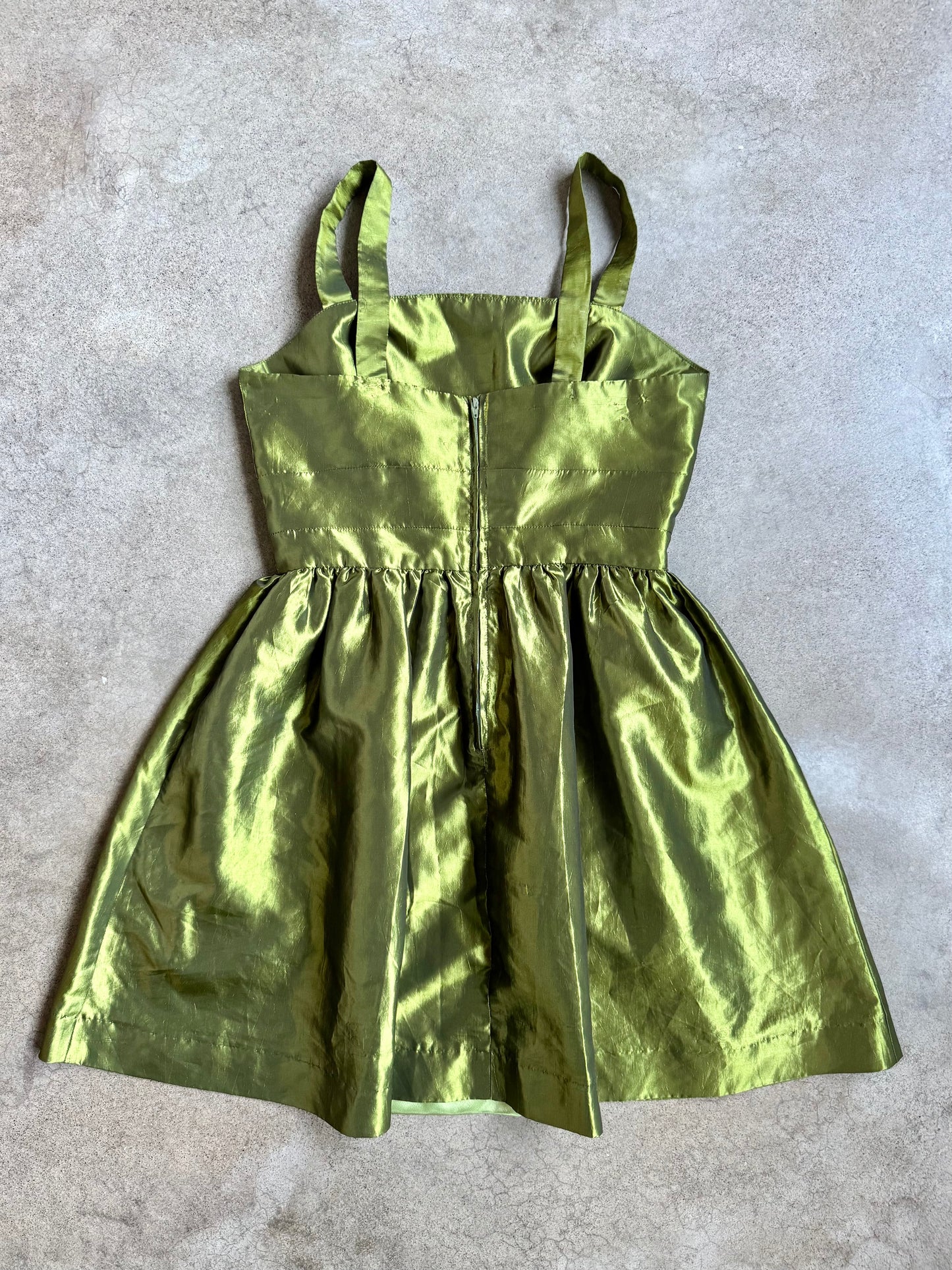 Vintage 1960s Handmade Green Taffeta Mini Party Dress | Medium