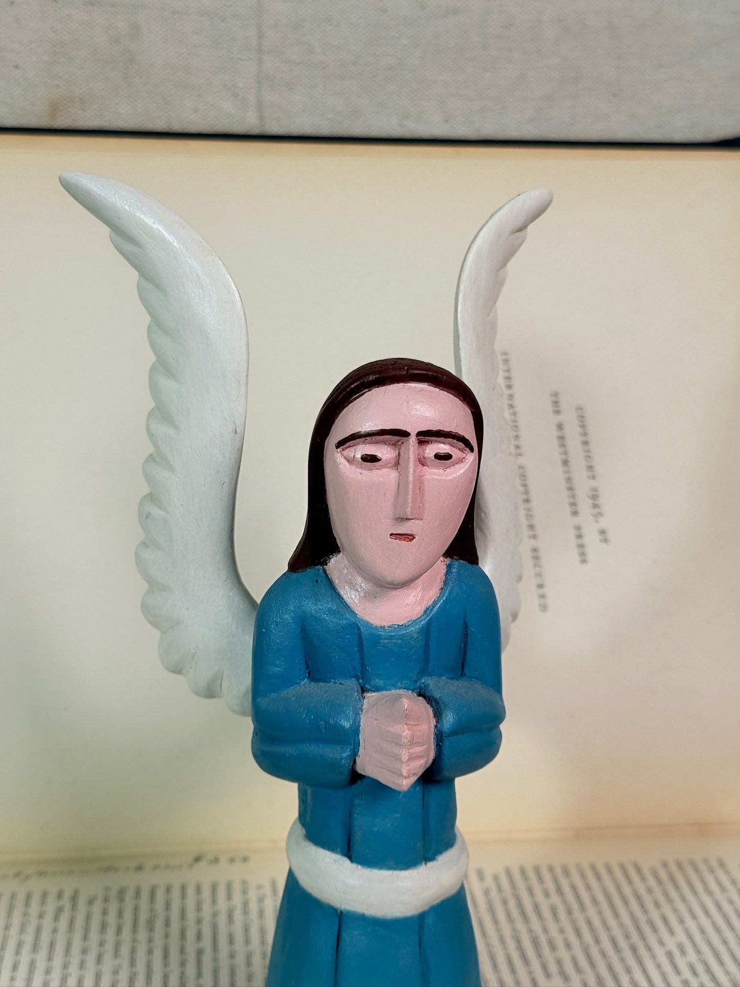 Vintage 1980s Polish Hand-Carved Wood "Blue Angel" Figurine | Signed Zenon Miczolek
