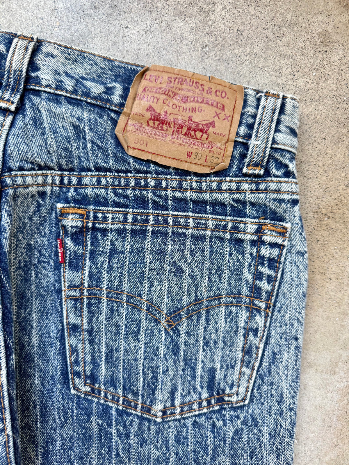 Vintage 1980s Levi’s 501 Pinstripe Acid Wash Straight Leg Jeans | 30x32