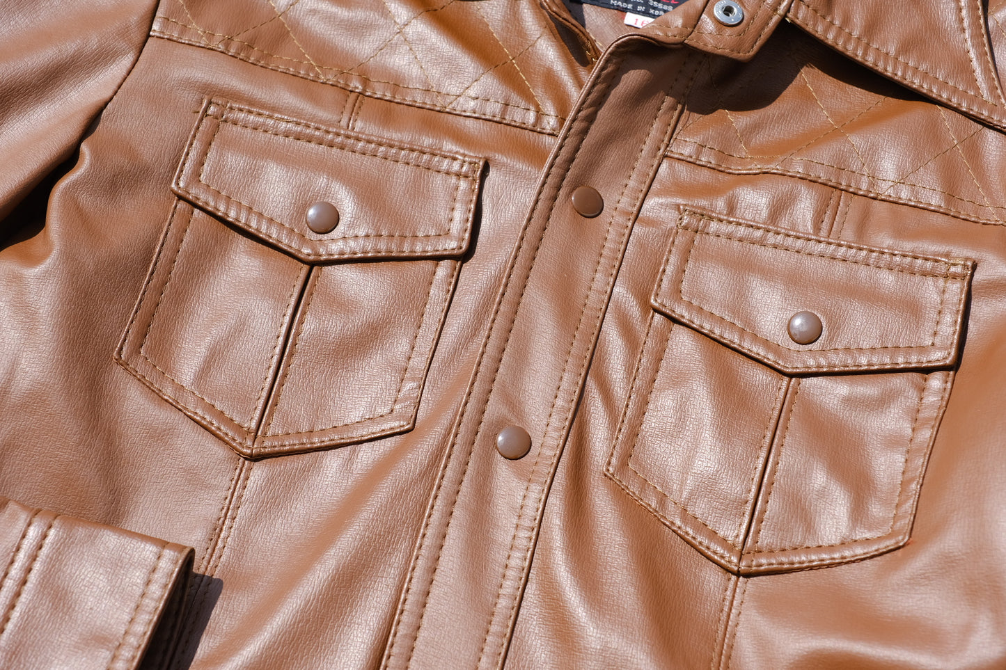 Vintage Weather-Rite Vegan Leather Jacket | Brown/Tan