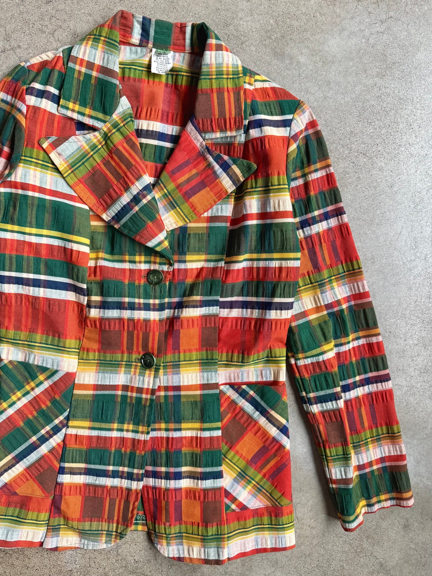 Vintage 1970s Multi Plaid Woven Blazer Jacket | XS/S