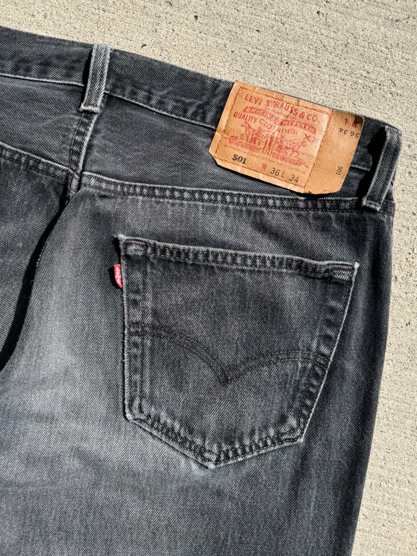 Vintage 1990s Levi’s 501 Washed Black Distressed Jeans