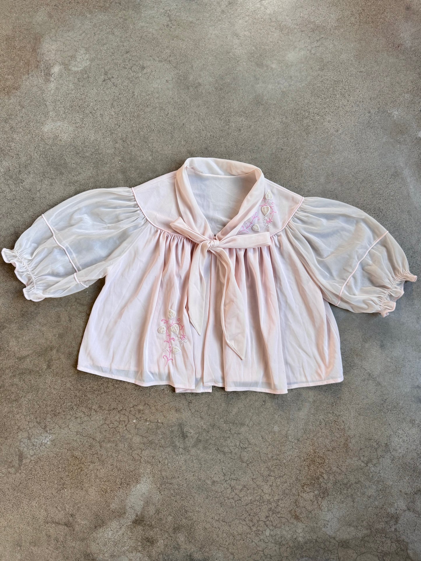 Vintage 1970s Trillium Lingerie Pale Pink Embroidered Bed Jacket | Small