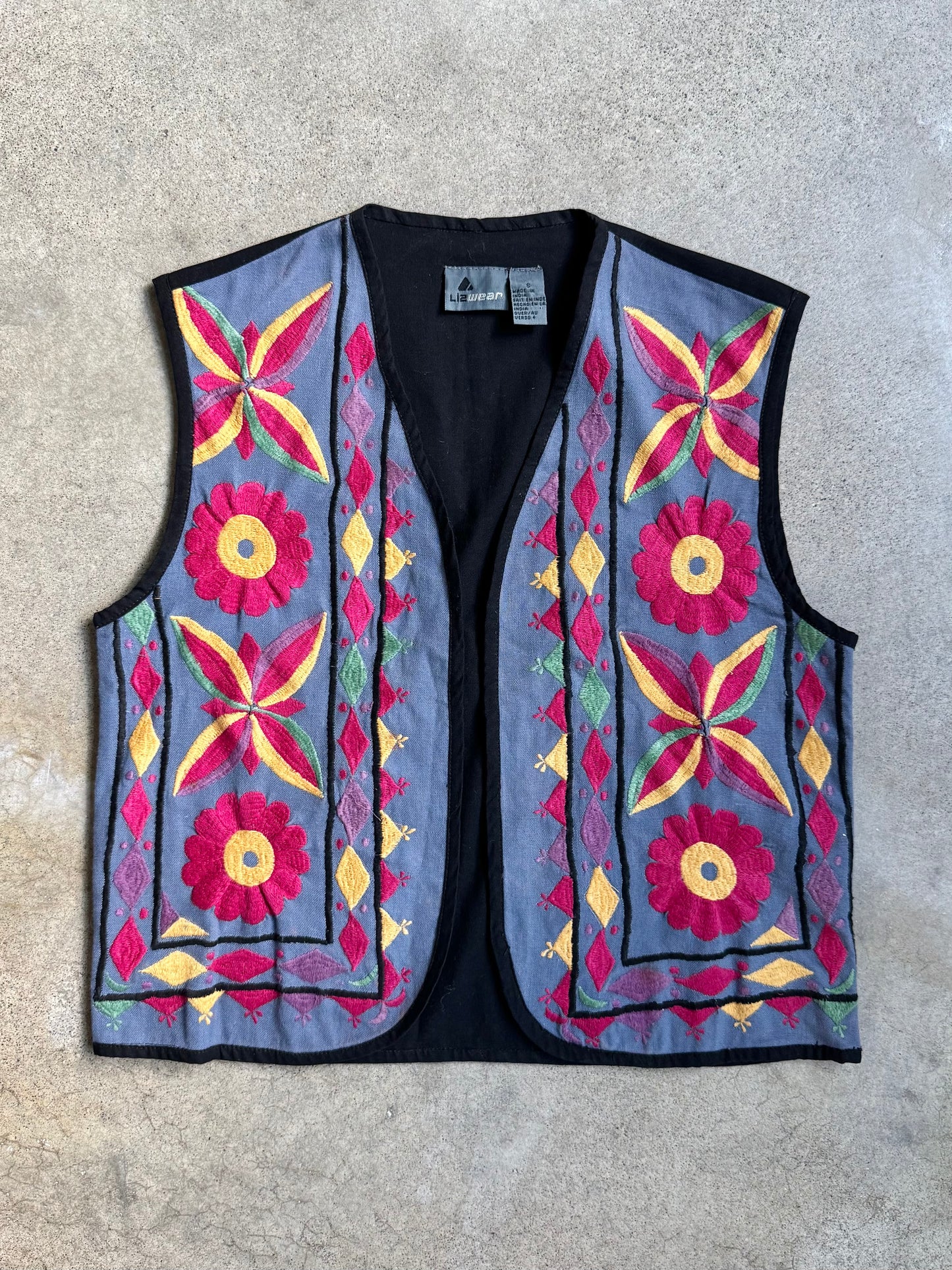 Vintage 1990s Liz Wear Floral Embroidered Tapestry Vest | Small