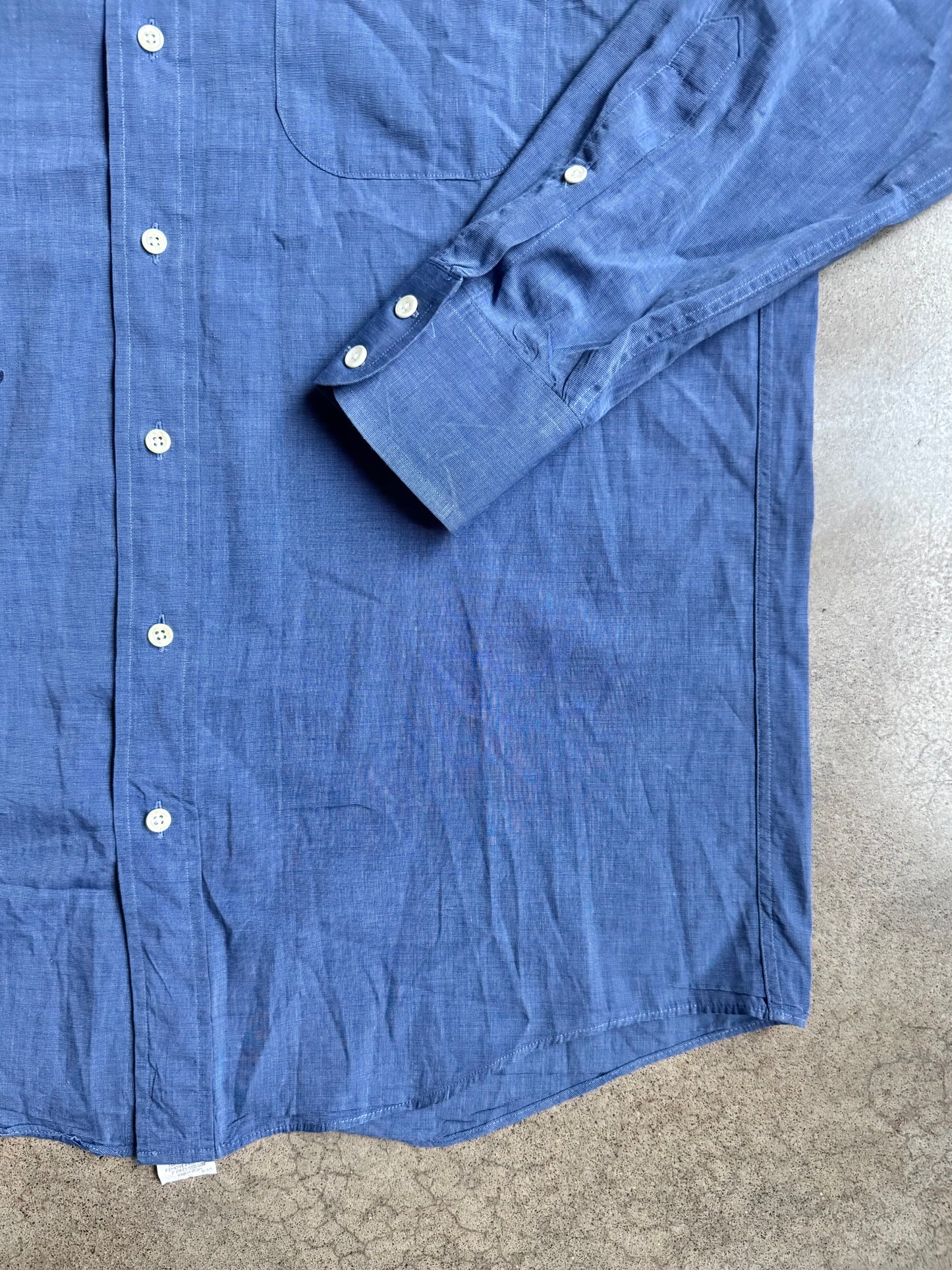 Vintage 1990s Burberrys Blue Cotton Dress Shirt | 16-33